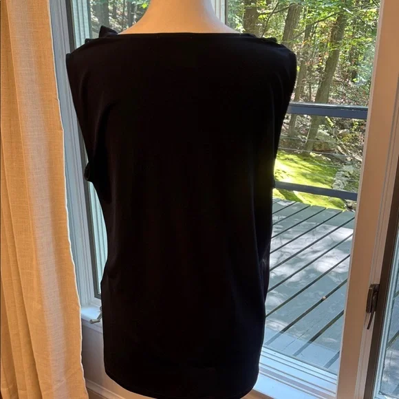 Calvin Klein Navy Ruffle Sleeveless Blouse - Picture 4 of 8